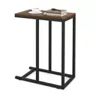 Costway C-Shaped End Table with Metal Frame for Couch and Bed-Rustic Brown