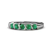 TriJewels Round Emerald 5 Stone Stackable Wedding Band 14K Gold JP:107952