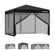 ALFORDSON Gazebo Marquee 3 x 3m with 4 Mesh Wall Panels and Pegs & Ropes, Pop-up Canopy with Carry Bag, Camping Shelter Shade with Steel Frame for Wedding Party, Fabric Pavilion, Black