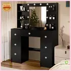 7-Drawers Vanity Makeup Desk Dressing Table with Drawer 10 LED Lights Mirror