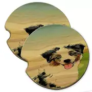 Australian Shepherd Puppy Wood Car Coaster Gift Set fit Car & Truck Cup Holder