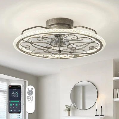 Low Profile Ceiling Fan with Lights 20" Ceiling Fan with Remote Bladeless Cei...