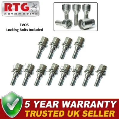 12x Bolts + 4x EVO5 Locking Wheel Bolts For Peugeot 307 2002-2008 (Alloy Wheels)