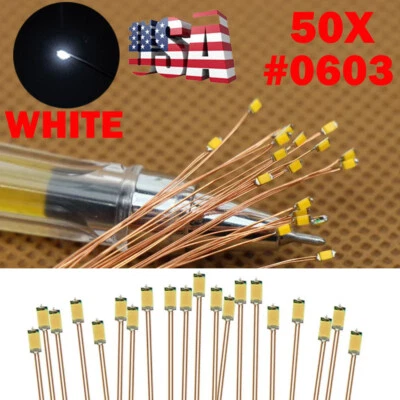 50PC Pre Wired White #0603 SMD LEDs Lighting Kits Pre-soldered Micro LEDs HOT