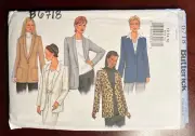 Butterick #6718 One Button Blazer Jacket Pattern 4-Styles Misses 12-14-16 UNCUT