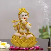 Quality Marble Finish Krishna Statue (Golden, 5 Inch) Pack of 1 KU