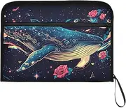 YMXFXP Expandable Filing Folder Whale Roses Space, 13-Pocket Funny Cute Design with Sticky Labels, A4 Letter Size Document Organizer for Office, School, Boys, Girls