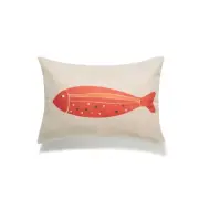 Red Fish On Ivory With Feather Down Insert Pillow