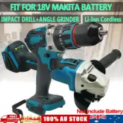 Cordless 125mm Angle Grinder 13mm Hammer Drill Combo Set For Makita 18V Battery