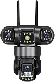 15MP PTZ WiFi Camera Three Screen Outdoor Night Vision 10X Digital Zoom 3-Lens IP Camera CCTV Night Vision Surveillance Cam(A/U,Camera add 128G)