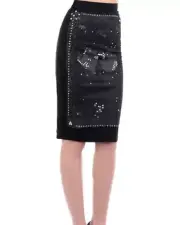 Ladies Skirt Black Bodycon Embellished Midi Skirt Womens Dressy Skirt.Sizes:8-14