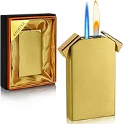 Kantion Dual Flame Lighter, Switchable Torch Jet Lighter & Soft Flame Lighter, Refillable Butane Lighter, Cool Pipe Lighters, Unique Gifts for Family Friend Men(Gold,Without Fuel)