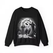 Adult Crew Sweatshirt Retro Style Disc Golf Grim Reaper Graveyard Heavy Metal