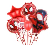 5PC Red Miles Morales Spiderman Foil Balloon Set Kids Birthday Party Supplies Decoration