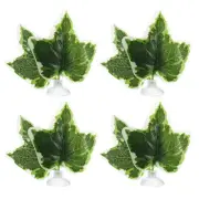 4pcs Betta Fish Leaf Pad with Suction Cup Fish Hammock Green White 3.54"x3.54"