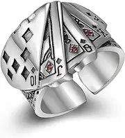 [coadipress] Poker Cards Ring Vintage Diamond Spade Flush Playing Cards Band Adjustable Stainless Steel Hip Hop Punk Poker Games Casino Gambling Bikers Open Rings Jewelry for Women Men