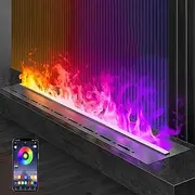 3D Atomized Electric Recessed Fireplace With LCD Screen, APP & Remote Control, 64 Adjustable Colors, Realistic Flame, Low Noise (27.6in)