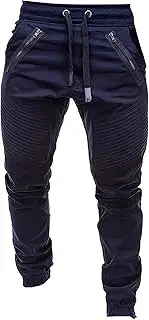 [Generic] Mens Cotton Biker Twill Joggers Pants Casaul Drawstring Sweatpants Slim Fit Tapered Jogging Running Pant Zipper Pockets