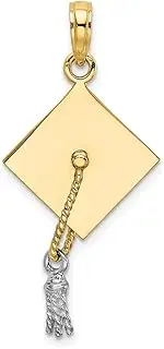 [JewelryWeb] Gold 3 d Graduation Cap With White Moveable Tassle Charm Pendant Necklace 19.5x15.5mm Wide