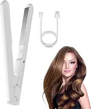 2025 Upgrade 2 in 1 Mini Curling Wand & Flat Iron Hair Straightener, USB Powered Mini Dual Purpose Curling Iron, Portable Travel Curling Wand for All Hair Types (White)