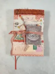 Handmade Junk Journal, Vintage Design. Orange, Mushroom, Lace, Ephemera.