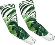 [FHEDVBN] Tropical Leaves Arm Sleeves Compression Arm Covers for Men Women Outdoor Sun Sleeves Cooling Sports Sleeve, Black