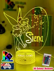 TINKERBELL FAIRY PERSONALISED 3D LED Night Light 16 Colour Changing Room Lamp