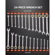 24 Piece Combination Wrench Set SAE Metric 14 to 19mm Storage Rack