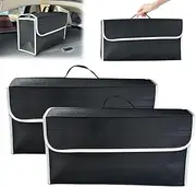 LUFEIS 2PCS Car Boot Organiser Bags, 50x15x24cm Large Anti-Slip Felt Car Boot Storage, Car Boot Storage Box with Fastening Flip Cover, Car Boot Tidy Tools for All Vehicles (Black)