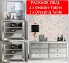 6 Drawer Chest Dresser & (Pair) Mirrored Bedside Tables Package Mirror Furniture