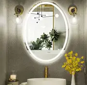 TOOLKISS LED Oval Frameless Salon / Bathroom Wall Mirror – 60 x 80cm (23.6"x31.5") – Anti-Fog, Touch Sensor, Backlit, 3 Lighting Modes (Warm/Cool/Natural), IP44 Waterproof