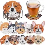 YLOLUL 10 Pcs Dog Shaped Diamond Painting Coasters Kits DIY Pet Dog with Holder for Beginners Adults and Kids Art Craft Supplies Gift