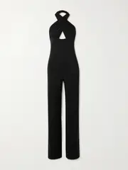 [Norma Kamali] Norma Kamali - Gathered Stretch-jersey Halterneck Jumpsuit - Black - small small Black