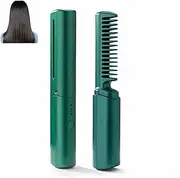 Latest Hairdressing Comb, Portable Curly and Straightening Comb, Hairdressing Combs, Rechargeable Mini Hair Straightener, 2-in-1 Portable Curling, Create a hairstyle that suits oneself (Green)