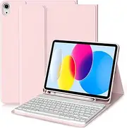 for iPad (A16) 11th 10th Generation Case with Keyboard 11 inch 2025/2022, Detachable Bluetooth Keyboard, Smart Stand Folio Cover with Pencil Holder for iPad 10th Gen 10.9 inch, Pink