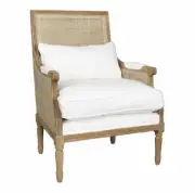 HICKS RATTAN CANED ARMCHAIR with White Cushions