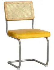[Artiss] Dining Chairs Velvet Rattan Cantilever Set of 2 in Yellow