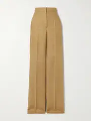 [Max Mara] Max Mara - Aversa Embroidered Linen Wide-leg Pants - Camel - UK 18 UK 18 Brown