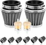 Swpeet 2Pcs 50mm Motorcycle Air Filter with 2Pcs Fuel Filter Replace Assortment Kit, Universal Cone Intake Breather Cleaner Replacement for 50cc 110cc 125cc 150cc 200cc Atv Dirt Bike, Scooter (Black)