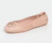 NIB Tory Burch Minnie Embossed Leather Travel Ballet Flat Meadowsweet Pink 7