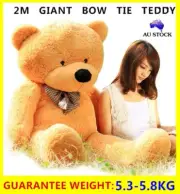 HUGE 200CM GIANT CARAMEL TEDDY BEAR BOW TIE CUDDLY SOFT PLUSH TOY DOLL STUFFED