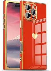 IAIYOXI Case for iPhone XR - Rectangle Design, Full Camera Protection, Cute Heart Pattern, Electroplated Reinforced Corners, Shockproof Edge Bumper,Compatible with iPhone XR,Red