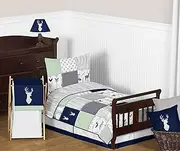 Sweet Jojo Designs 5-Piece Navy Blue Mint and Grey Woodsy Deer Boys Toddler Bedding Comforter Sheet Set