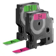 DYMO 1933238 0.5" x 10' D1 Polyester Perm Label Tape - Black on Neon (2/PK) New