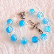 ✫ Blue ✫ BEAUTIFUL ONE DECADE ROSARY Mother & Child Catholic Crucifix