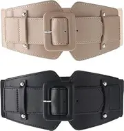 [Generic] 2 Pieces Women Wide Stretchy Cinch Belts Corset Belt Retro Chunky Buckle Belts Wide Waist Belt Waistband for Dresses Coats（70 * 7.5）