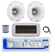 Dual Bluetooth Marine Radio, Cover, Antenna,Wire, 2x 1" 120W Tweeters (White)