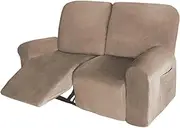 [NC HOME] Velvet 6 Pieces Recliner Loveseat Cover Lazy Boy Recliner Slipcover for Home Theater Seating, 2 Seat Love seat Slipcovers, Thick, Soft, Washable