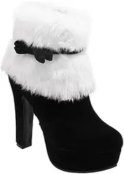LIFKOME Christmas Booties Christmas Boots for Women Fluffy High Heel Ankle Boots Short Cowgirl Boots for Women Xmas Winter Ankle Boot Women's Side Zipper Fur Boots Insole: Microfiber