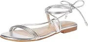 [The Drop] Women's Samantha Flat Strappy Lace-Up Sandal, Silver, 8.5